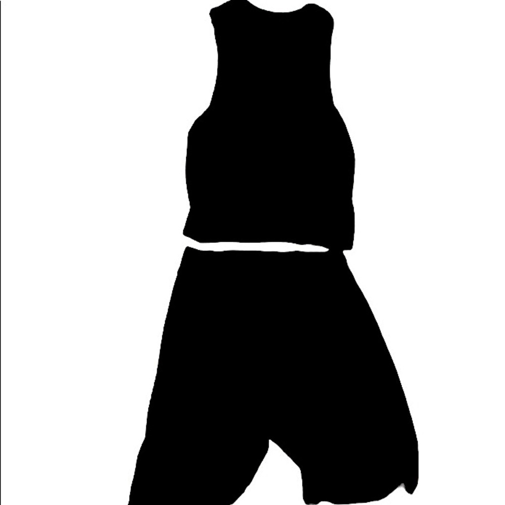 Black crop top + biker short set in black.